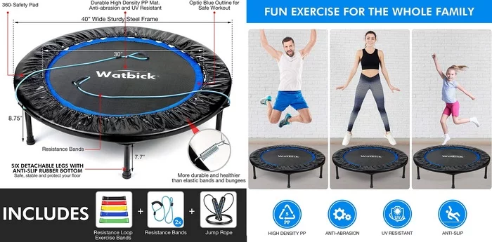 Product image for the  Watbick 40" Rebounder Mini Trampoline for Adults Kids